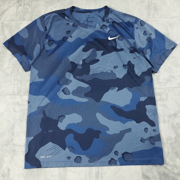 Nike Other - Nike T Shirt Blue Camo Mens Large Dri Fit Athletic Stretch Tee Short Sleeve
